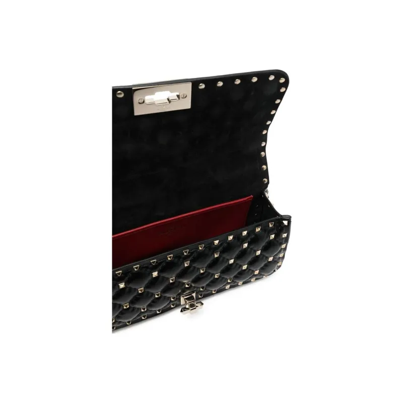 Valentino Rockstud Cow Leather Handheld Crossbody Bag, Shoulder Bag Women's Black-4