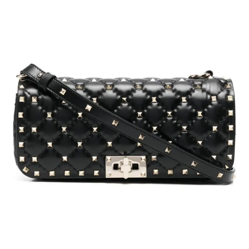 Valentino Rockstud Cow Leather Handheld Crossbody Bag, Shoulder Bag Women's Black-1