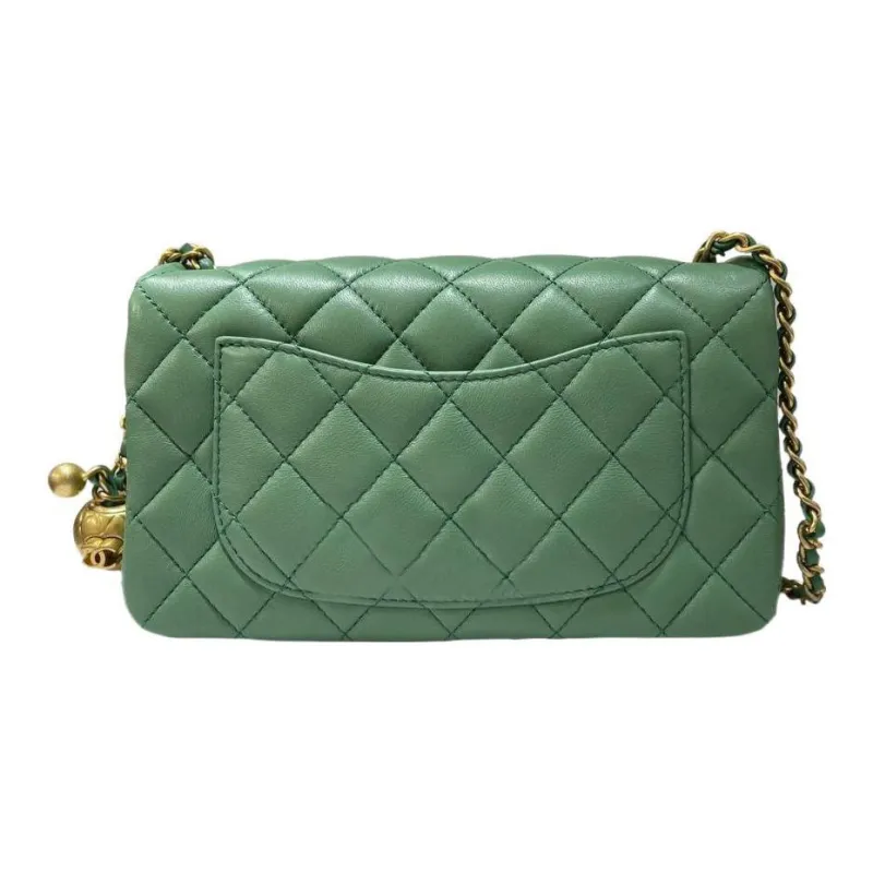 CHANEL Classic Flap CF Sheepskin Flap Bag, Shoulder Bag, Crossbody Bag Women's Green-1