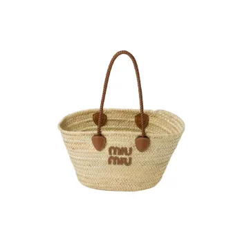 MIU MIU Wicker Tote Bag, Shopping Bag, Shoulder Bag, Handbag Women's Natural/Cognac