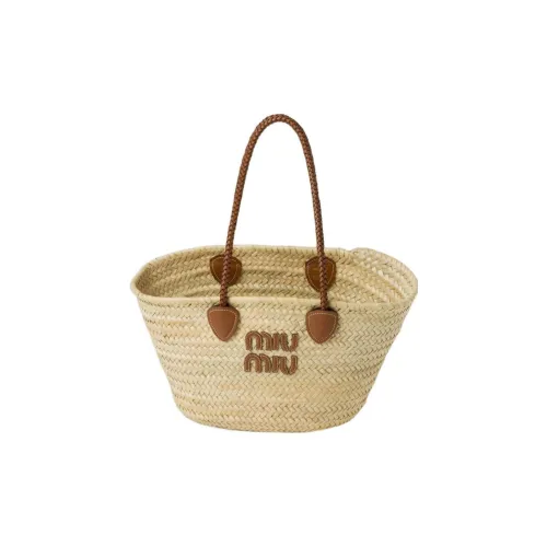 MIU MIU Wicker Tote Bag, Shopping Bag, Shoulder Bag, Handbag Women's Natural/Cognac