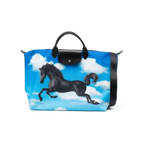 LONGCHAMP ToilerPaper Collaboration Polyester Leather Trim Travel Bag Handbag Shoulder Bag Regular Women's Blue