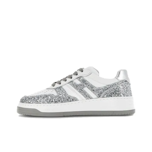 HOGAN Glitter-embellished Leather Sneakers