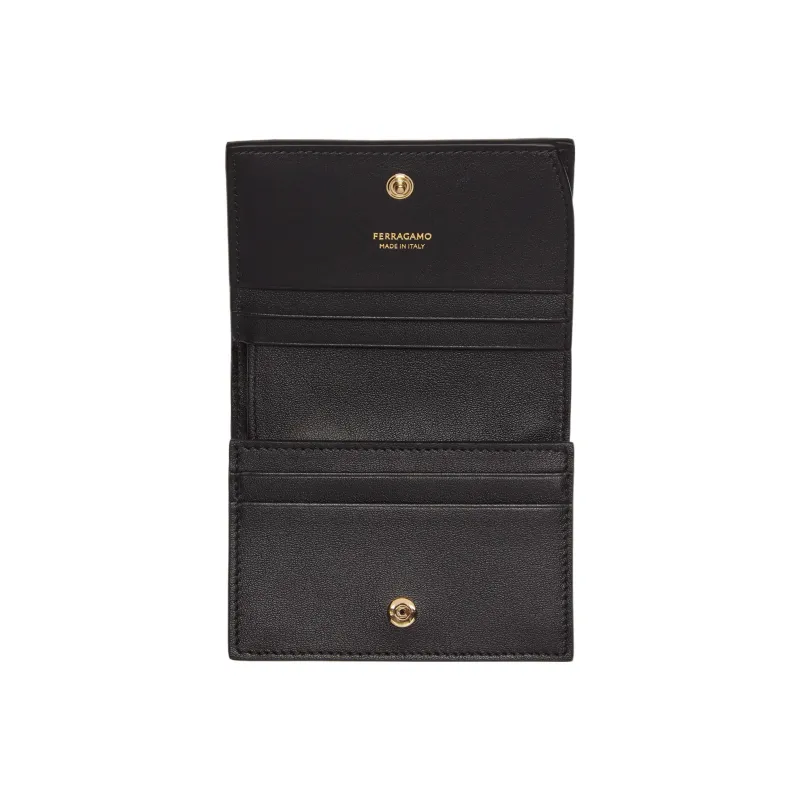FERRAGAMO Cow Leather Wallet Small Size Women's Black-3