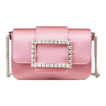 Roger Vivier Silk Satin Chain Shoulder Bag, Crossbody Bag Mini Women's Pink