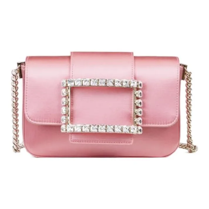 Roger Vivier Silk Satin Chain Shoulder Bag, Crossbody Bag Mini Women's Pink-0