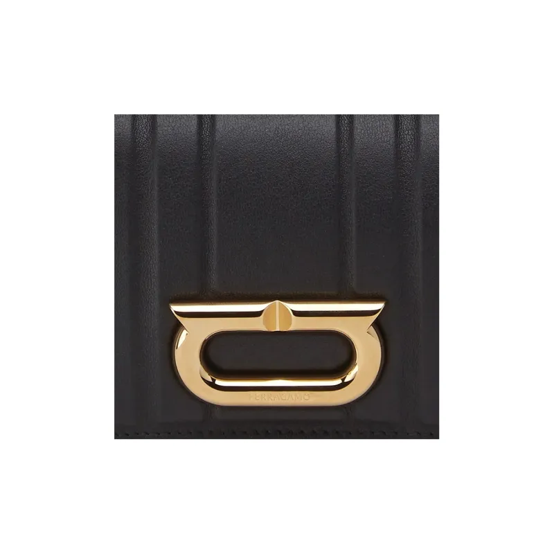 FERRAGAMO Cow Leather Wallet Small Size Women's Black-4