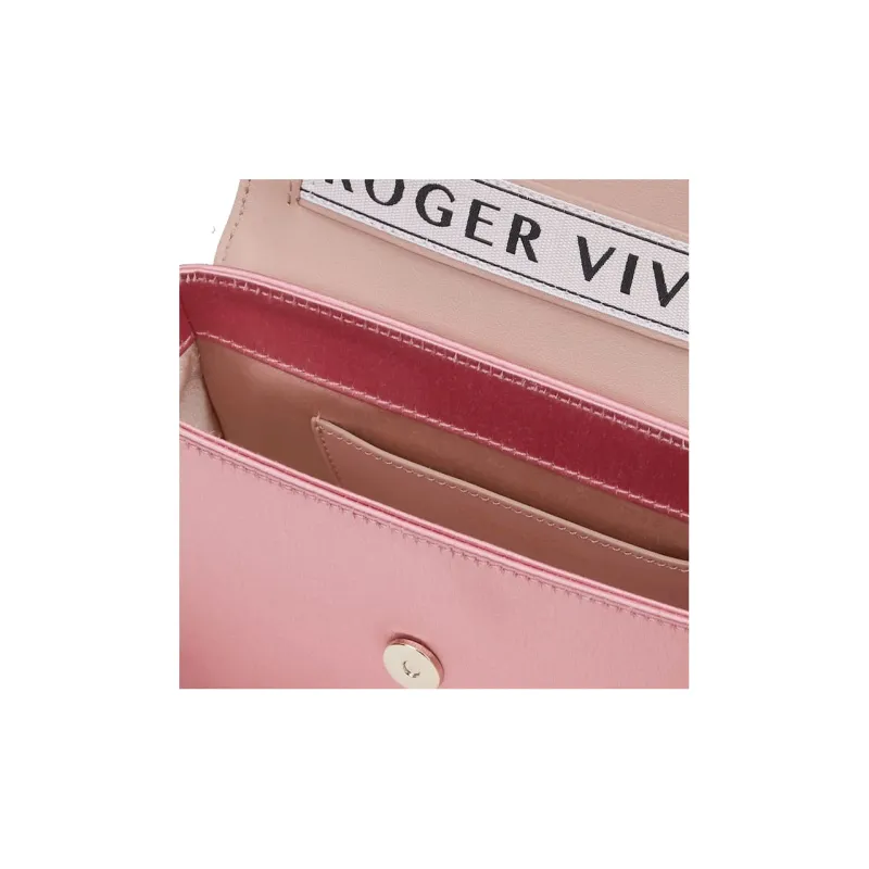 Roger Vivier Silk Satin Chain Shoulder Bag, Crossbody Bag Mini Women's Pink-3