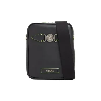 VERSACE Leather Shoulder Bag Crossbody Bag Regular Men's Black/Green