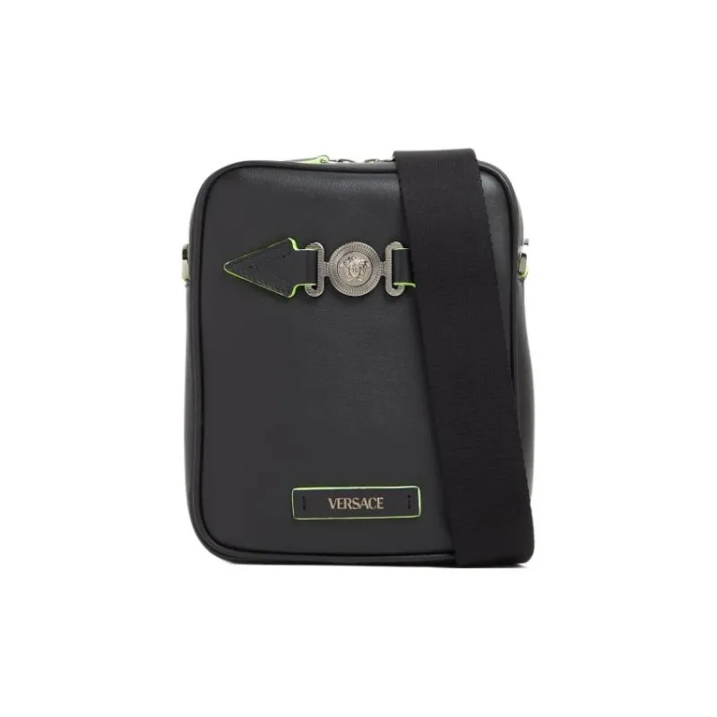 VERSACE Leather Shoulder Bag Crossbody Bag Regular Men's Black/Green-0