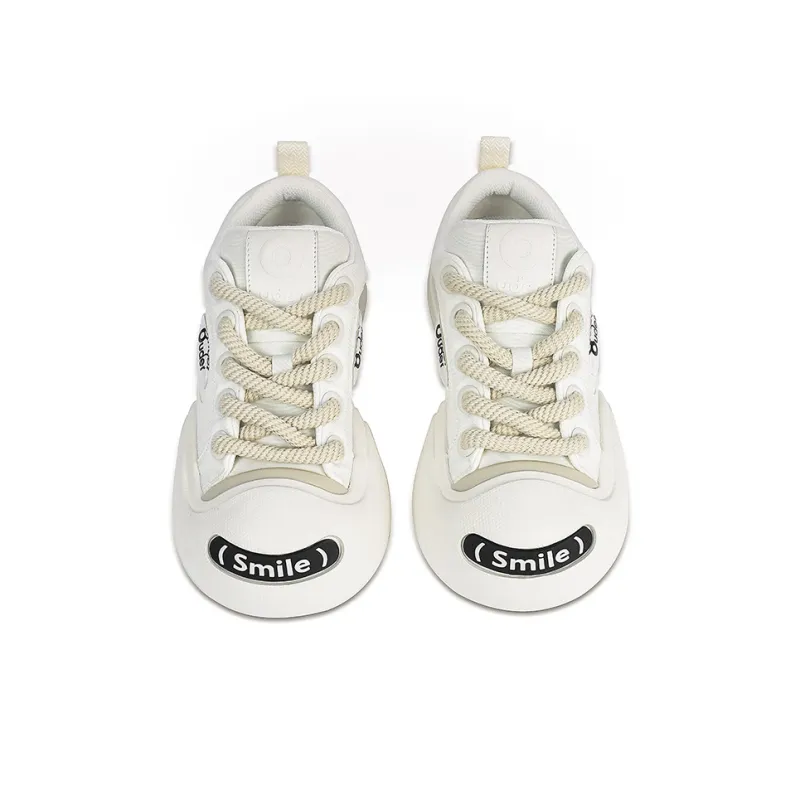 Ouder Smiler Laughs Series Classic Trendy Vintage Anti-Slip Wear-Resistant Low-Top Canvas Skateboard Shoes Unisex Ecru-3