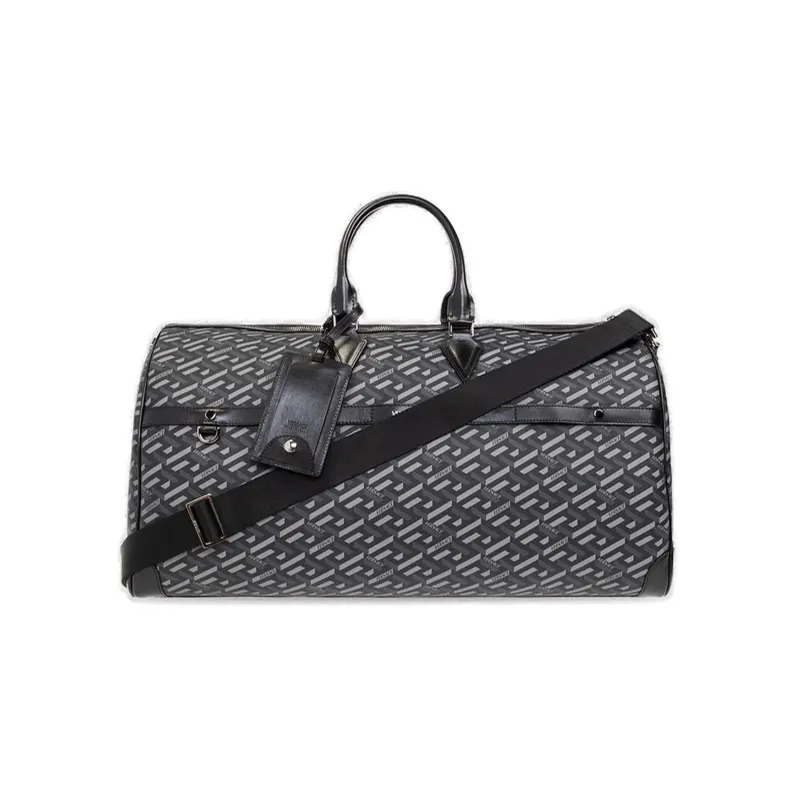 VERSACE Calfskin Boston Bag One Shoulder Crossbody Portable Travel Bag Men's Black-0