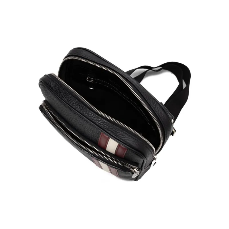 BALLY Leather Messenger Bag Crossbody Bag Shoulder Bag Men's Black-4