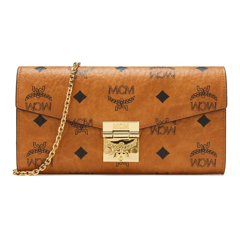 MCM Patricia Visetos Artificial Leather Handheld Shoulder Bag, Crossbody Bag, Wallet Large Size Women's Brown Cognac-0