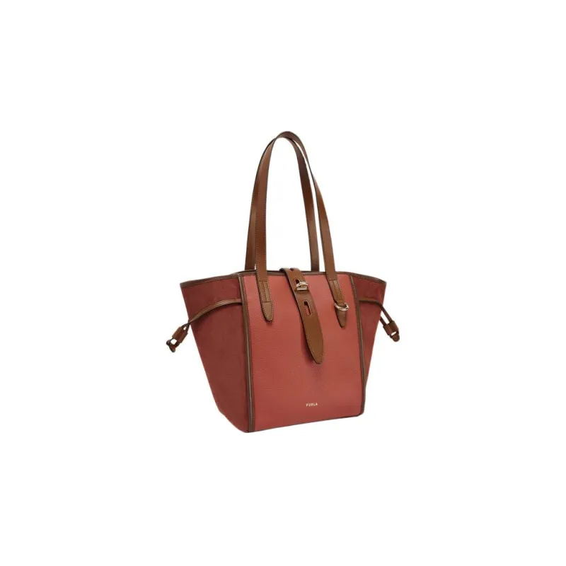 Furla Net Collection Grained Calfskin Tote Bag Shopping Bag Handbag Shoulder Bags Medium Size Women's Brown-1