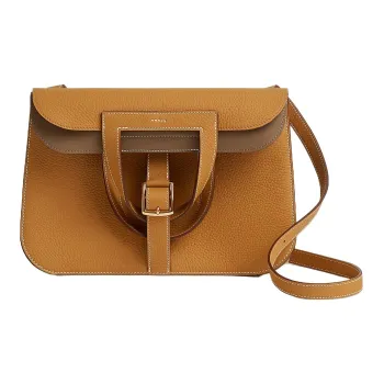 HERMES Halzan Taurillon Clemence Leather Shoulder Bag Crossbody Bag Handbag Women's Cookie/Weimaraner Beige