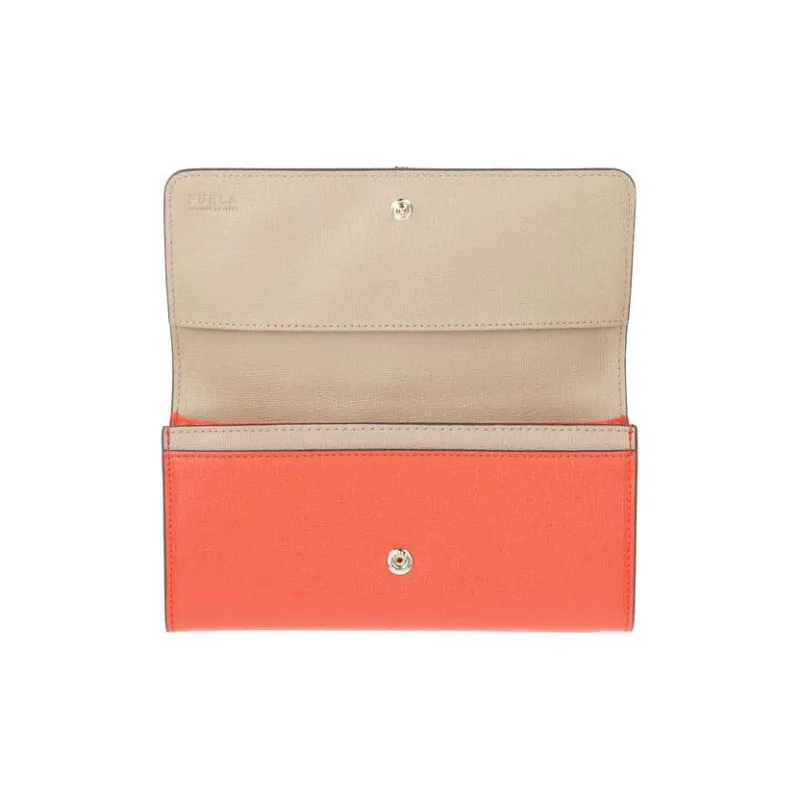 Furla Cow Leather Long Wallets Women's Orange-4