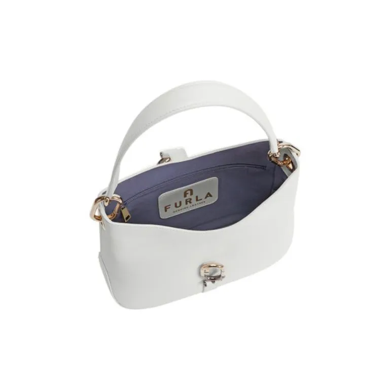 Furla Sirena Collection Cow Leather Bucket Bags Handbags Shoulder Bag Crossbody Bag Small Size Women's White-3