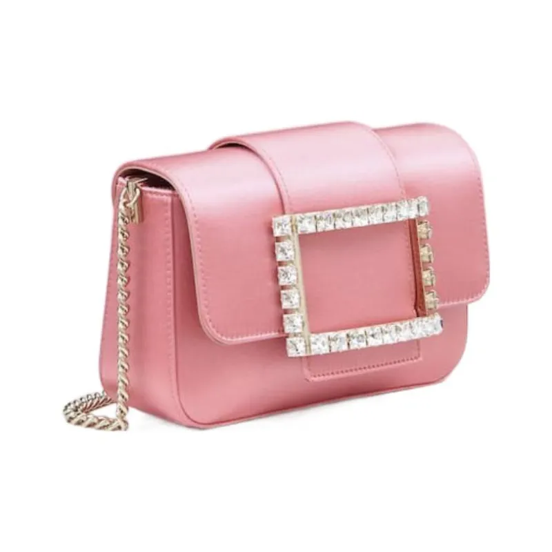 Roger Vivier Silk Satin Chain Shoulder Bag, Crossbody Bag Mini Women's Pink-1