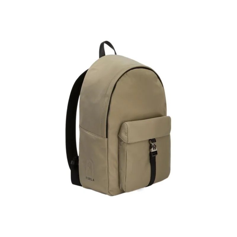 Furla Man Cosmo Nylon Leather Backpack Medium Size Men's Light Brown-1