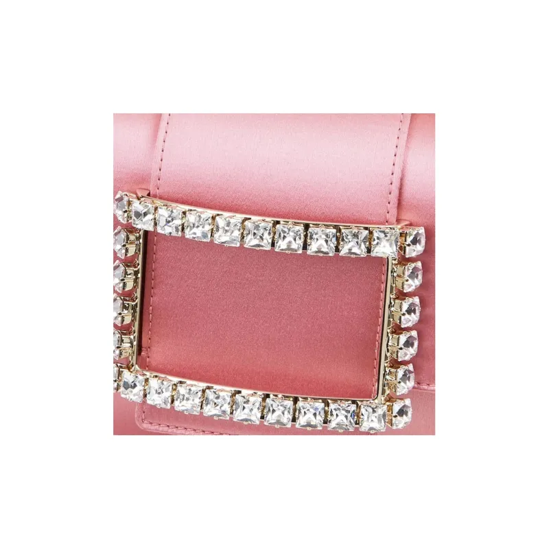 Roger Vivier Silk Satin Chain Shoulder Bag, Crossbody Bag Mini Women's Pink-4