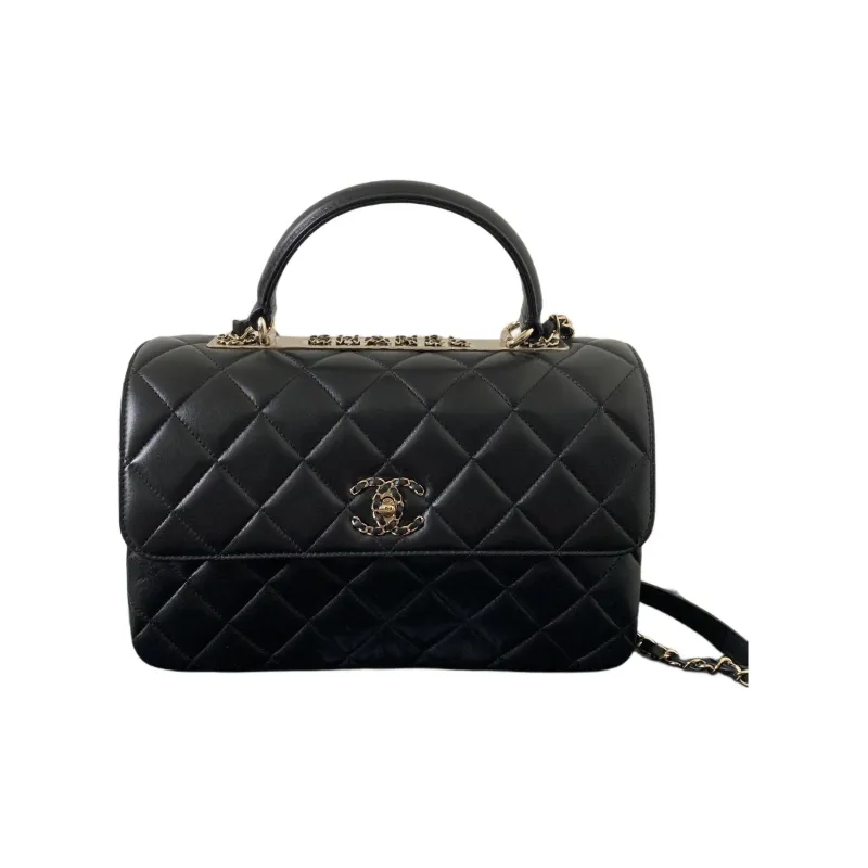 CHANEL Trendy Cc Sheepskin Shoulder Bag, Crossbody Bag, Handbag Tubas Women's Black-0