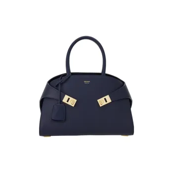 FERRAGAMO Cow Leather Shoulder Bag Crossbody Bag Handbag Small Size Women's Dark Blue