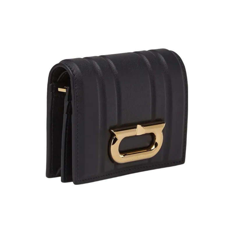 FERRAGAMO Cow Leather Wallet Small Size Women's Black-1