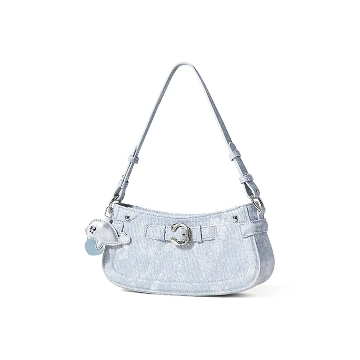 Sound For Life Denim Shoulder Bag, Baguette Bag, Crossbody Bag, Shoulder Bag Women's Blue, White-1