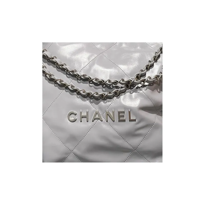 CHANEL 22Bag Smooth Finish Calfskin Tote Bag, Shopping Bag, Portable Crossbody Bag, Shoulder Bag Trumpets Women's Gray-4