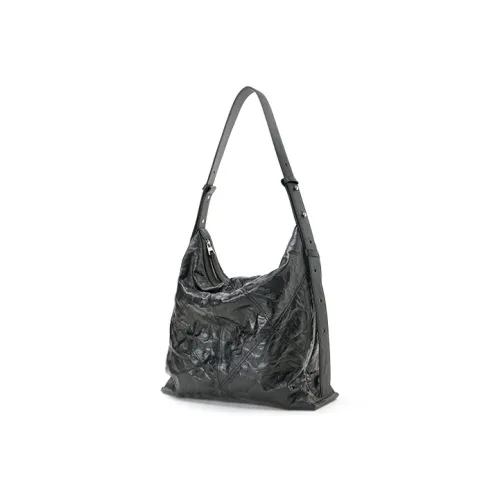 Omentar Cow Leather Synthetic Leather Pleated Tote Bag Shopping Bag Shoulder Bag Large Size Women's Black/White