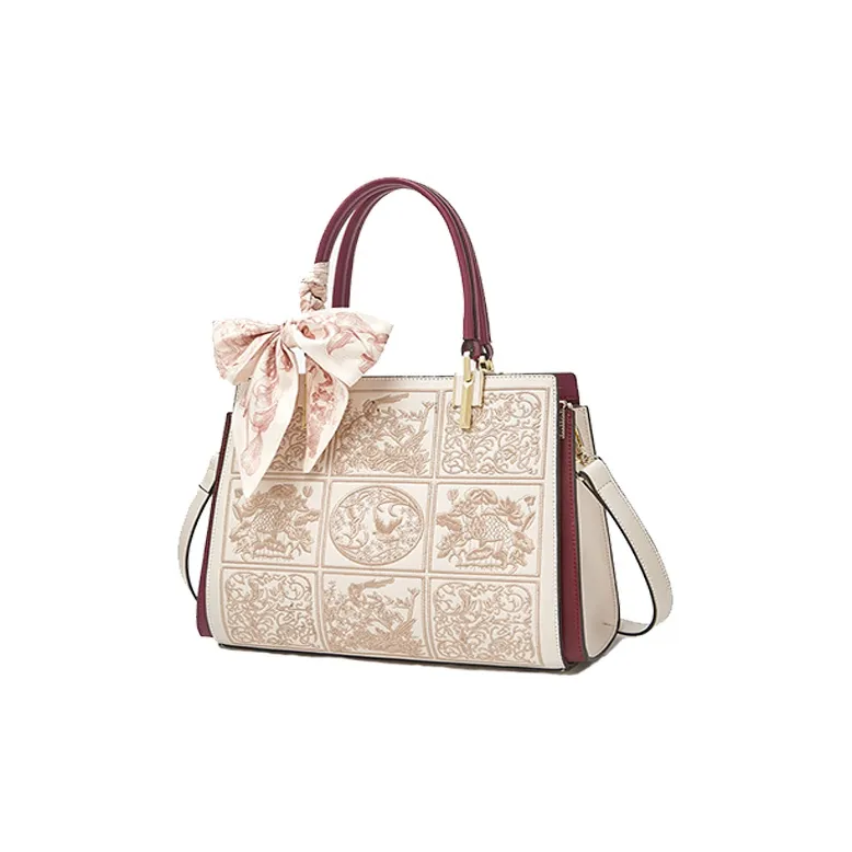 FOXER Cow Leather Versatile Shoulder Bag Handbag Women's Apricot/Burgundy/Blue-2