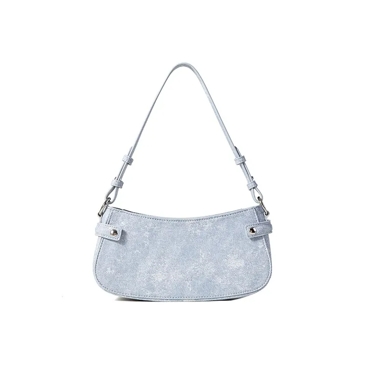 Sound For Life Denim Shoulder Bag, Baguette Bag, Crossbody Bag, Shoulder Bag Women's Blue, White-2