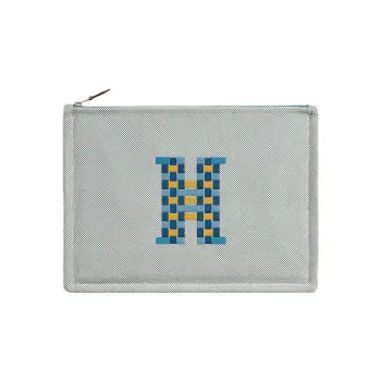 HERMES H Tissage Cotton Canvas Storage Bag, Canvas Bag, Clutch Unisex Blue