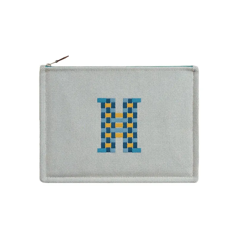 HERMES H Tissage Cotton Canvas Storage Bag, Canvas Bag, Clutch Unisex Blue-0