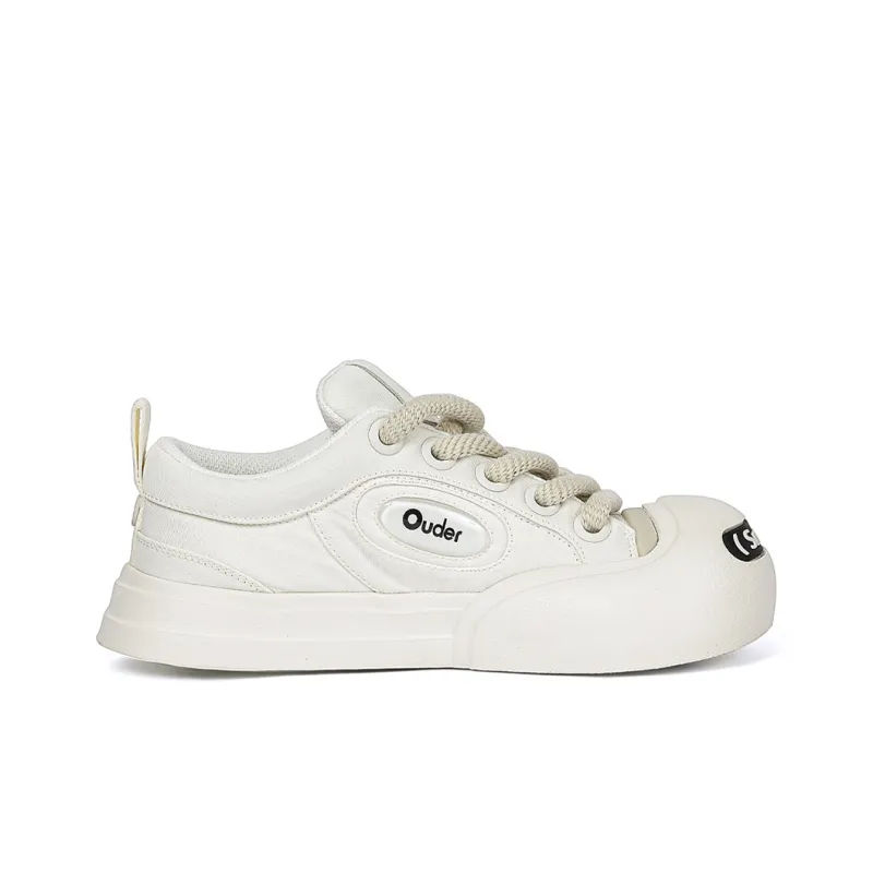Ouder Smiler Laughs Series Classic Trendy Vintage Anti-Slip Wear-Resistant Low-Top Canvas Skateboard Shoes Unisex Ecru-1