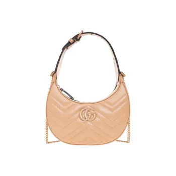 GUCCI Marmont Leather Crescent Bag Portable Crossbody Bag Shoulder Bag Mini Women's Beige