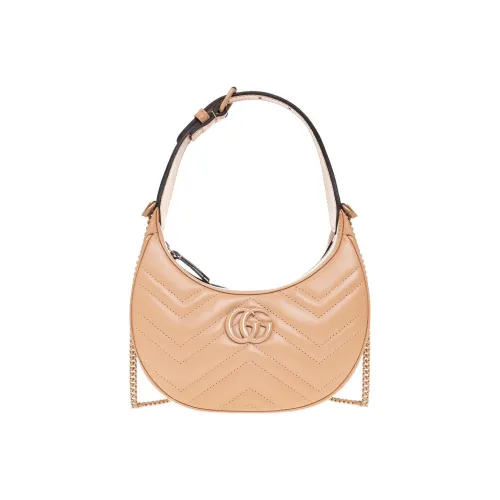 GUCCI Marmont Leather Crescent Bag Portable Crossbody Bag Shoulder Bag Mini Women's Beige