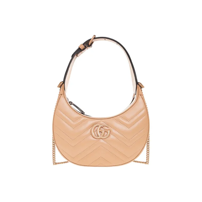 GUCCI Marmont Leather Crescent Bag Portable Crossbody Bag Shoulder Bag Mini Women's Beige-0