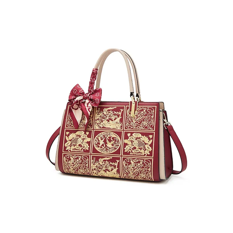 FOXER Cow Leather Versatile Shoulder Bag Handbag Women's Apricot/Burgundy/Blue-7