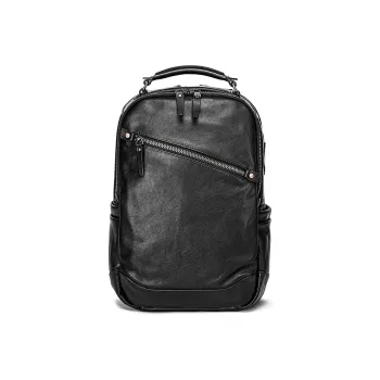 Ace Paul Cow Leather Laptop Backpack Large Size Men's Black