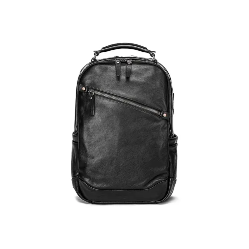 Ace Paul Cow Leather Laptop Backpack Large Size Men's Black