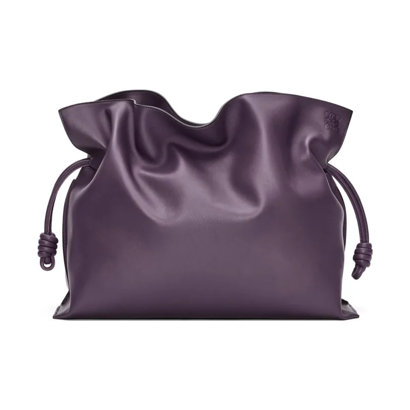 LOEWE Flamenco Cow Leather Portable One Shoulder Clutch Extra Large Women's Dark Purple Red-0