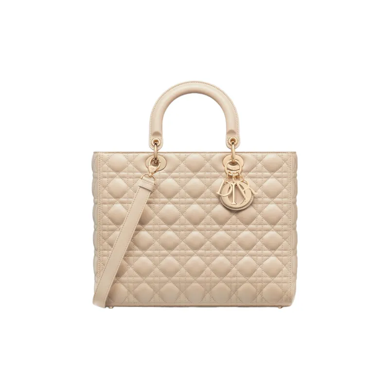 DIOR Lady Dior Sheepskin Lady Dior Bag, Shoulder Bag, Crossbody Bag, Handbag Large Size Women's Rouge Beige-0