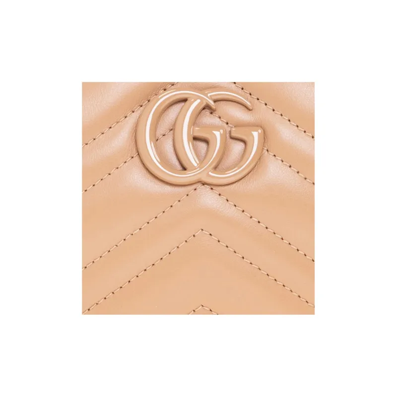 GUCCI Marmont Leather Crescent Bag Portable Crossbody Bag Shoulder Bag Mini Women's Beige-3