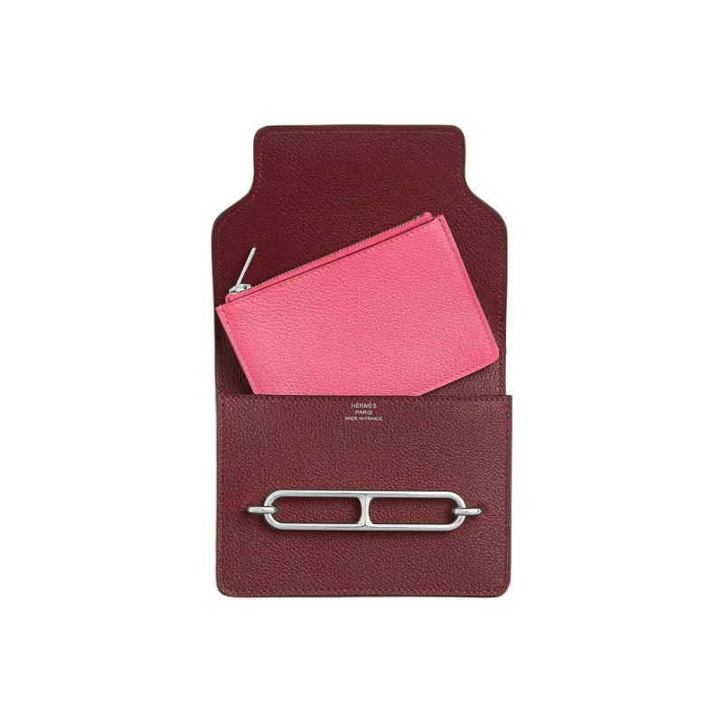 HERMES Roulis Evercolor Calfskin Pig Nose Bag Clutch Fanny Pack Wallet Women's Hermès Red/Orchid Pink-2