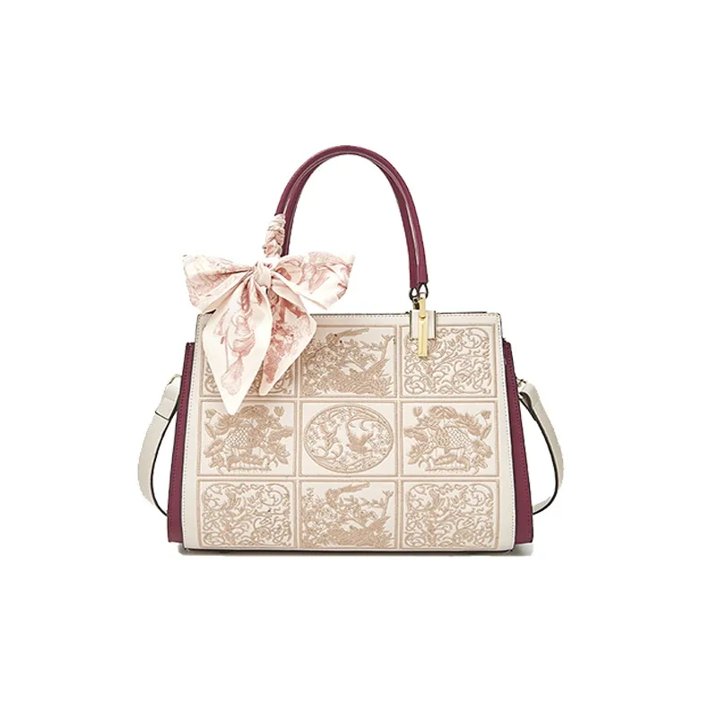 FOXER Cow Leather Versatile Shoulder Bag Handbag Women's Apricot/Burgundy/Blue-1