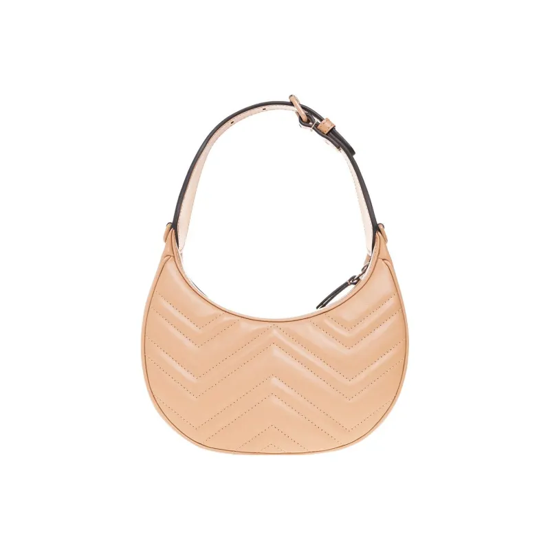 GUCCI Marmont Leather Crescent Bag Portable Crossbody Bag Shoulder Bag Mini Women's Beige-2