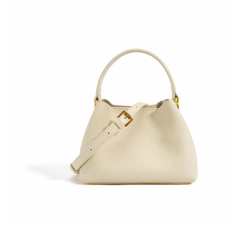 DEERE JACK Cow Leather Bucket Bag Basket Bag Handbag Crossbody Bag Regular Women's Apricot/Milk White/Black-2