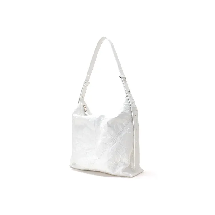 Omentar Cow Leather Synthetic Leather Pleated Tote Bag Shopping Bag Shoulder Bag Large Size Women's Black/White-6